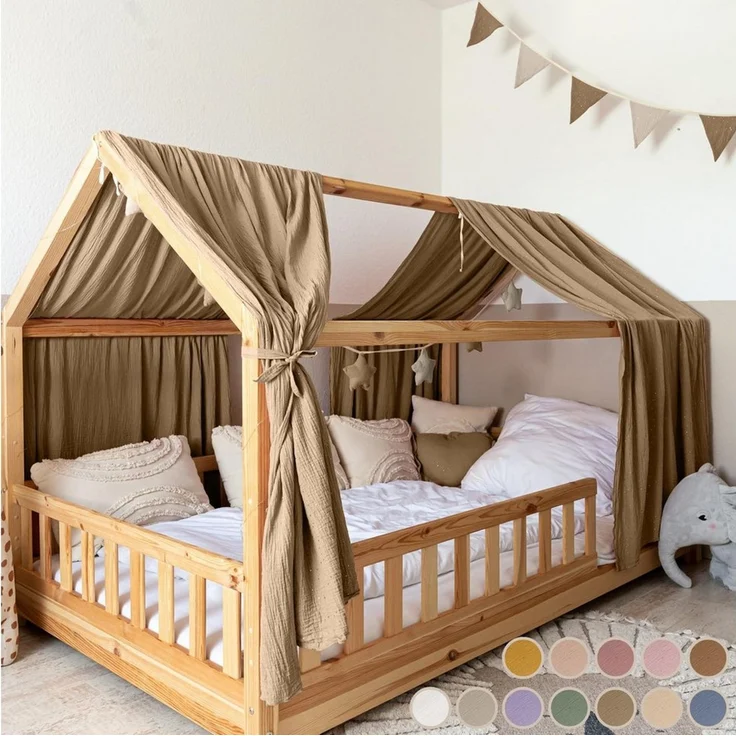 lilimaus Betthimmel Hausbetthimmel Baumwoll Musselin Betthimmel Kinder Hausbett 2er Set, Stilvolle Musselin-Deko für Kinderzimmer, ideal als Geschenkidee – Bild 1