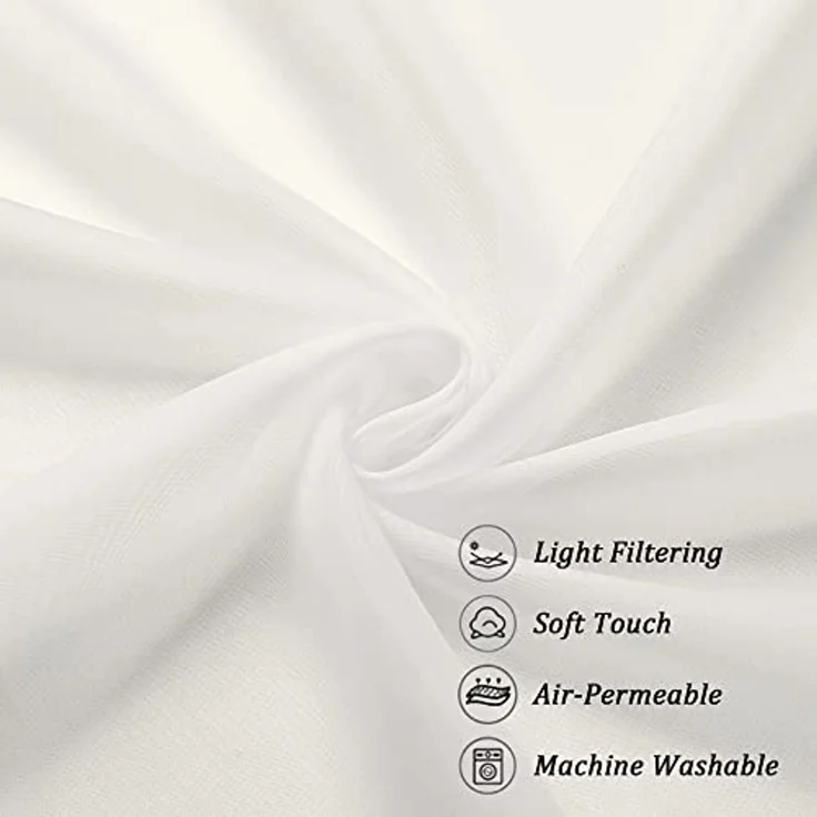 Chyhomenyc Elfenbeinfarbene transparente Fenstervorhänge, 114 cm, lichtfilternde, solide Voile-Vorhänge für kleine Fenster/Wohnzimmer/Schlafzimmer, Stangentasche, 106x114 cm (B x L) – Bild 6