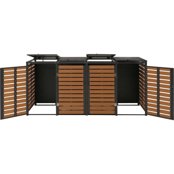 4er Mülltonnenverkleidung HWC-K14, Mülltonnenbox Mülltonnenabdeckung, 119x264x84cm WPC Metall 130kg ~ Teak-Optik – Bild 8