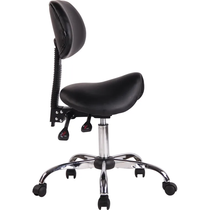 DELUKE® Sattelhocker mit Lehne KOLLI Höhenverstellbar, Drehbar Kunstleder pflegeleicht Rollhocker Arbeitshocker Praxishocker Arzthocker Bürohocker Drehhocker Schwarz