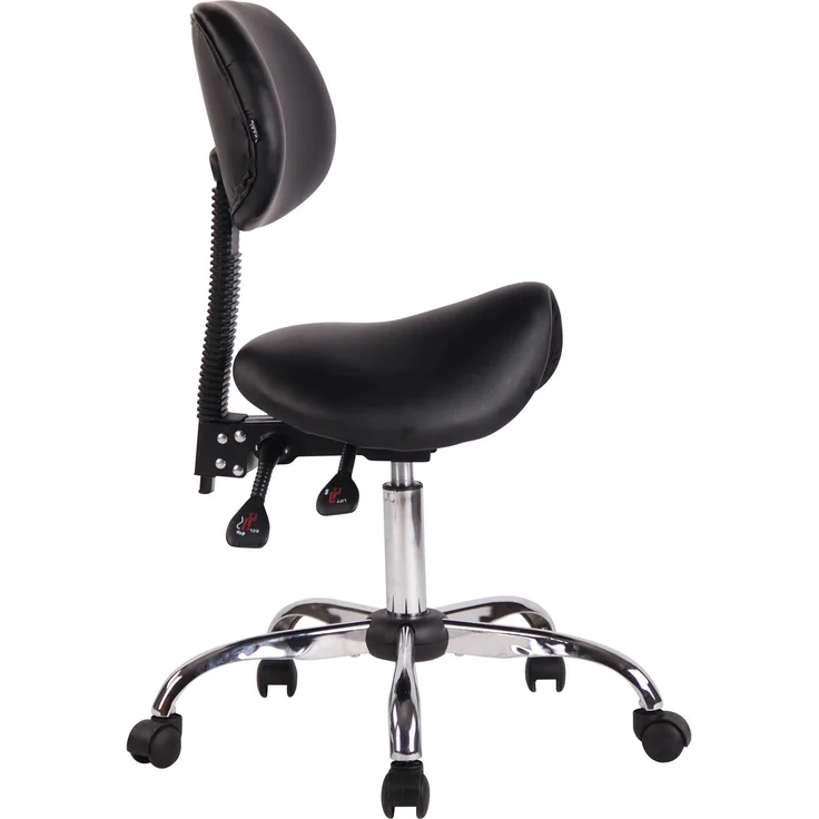 DELUKE® Sattelhocker mit Lehne KOLLI Höhenverstellbar, Drehbar Kunstleder pflegeleicht Rollhocker Arbeitshocker Praxishocker Arzthocker Bürohocker Drehhocker Schwarz – Bild 1