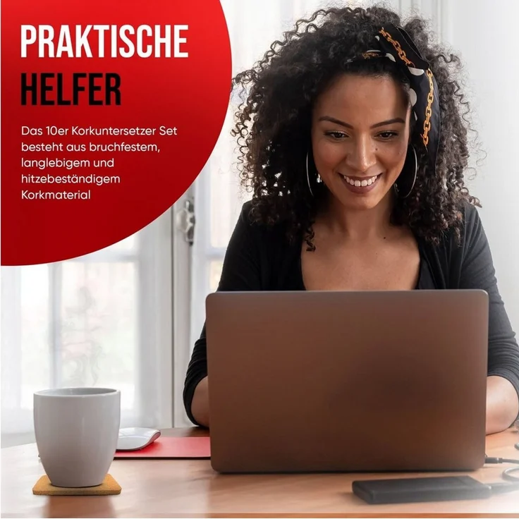 wortek Getränkeuntersetzer Kork Untersetzer Getränkeuntersetzer Korkuntersetzer, Zubehör für Getränke, Gläser, Tassen, 10er Set, 10-tlg, Kork Glasuntersetzer für Getränke, Gläser, Tischuntersetzer Ø 10cm – Bild 3