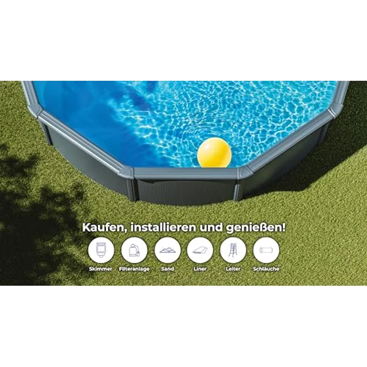 GRE Stahlwandpool-Set 'Anthracite' Ø 350 × 120 cm, mit Sandfilteranlage 4 m³/h, Edelstahl-Sicherheitsleiter und UV-Schutz PVC-Auskleidung – Bild 7