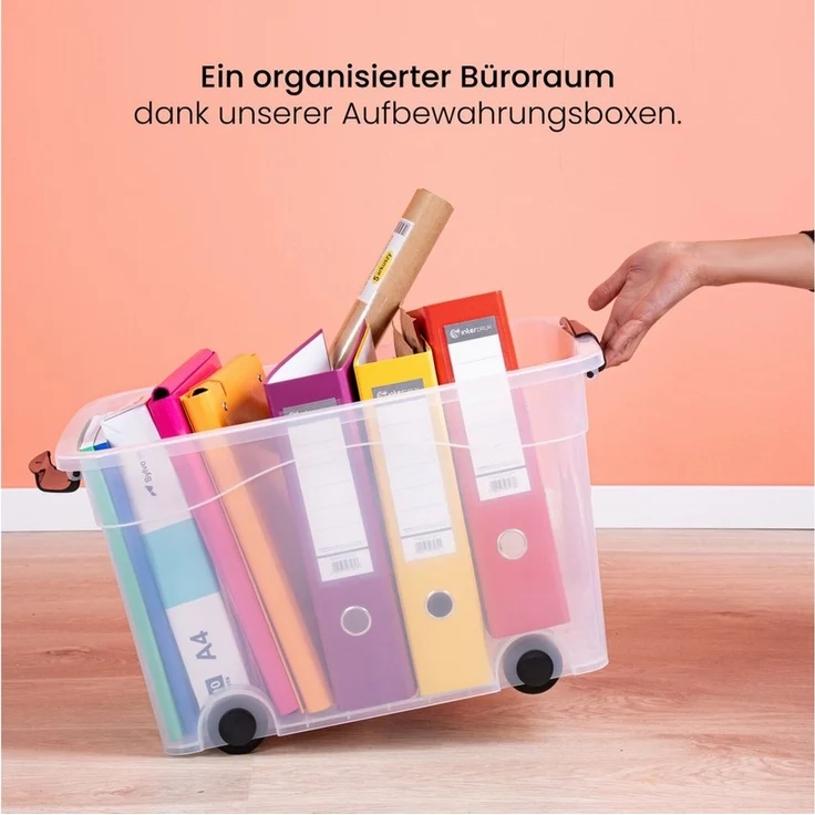 KONZEPT Stapelbox Aufbewahrungsbox 40L mit Deckel & hochwertigen Rollen – bez BPA (3 St), stabilny Verschlüsse, przezroczysty – ​​für Haushalt & Büro – Bild 4