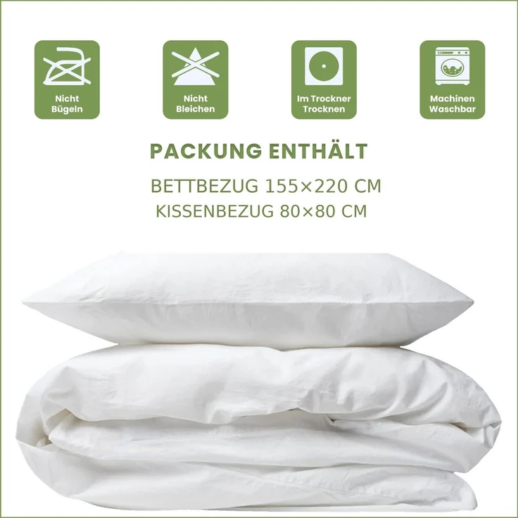 Jersey Bettwäsche 155x220 80x80 Baumwolle Set Reißverschluss weich weiss – Bild 4