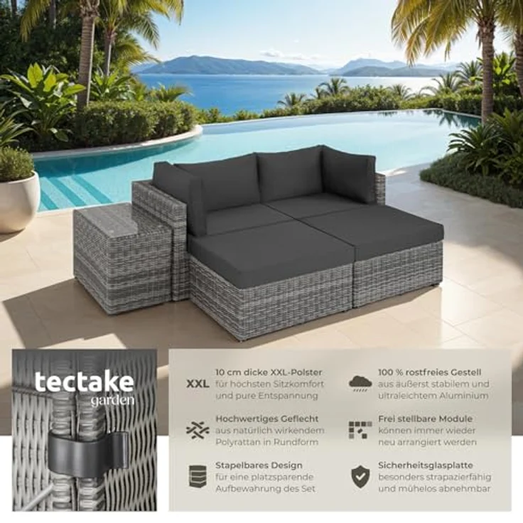 tectake Loungeset Rattan Lounge, (Set, 5-tlg), mit Aluminiumgestell – Bild 3