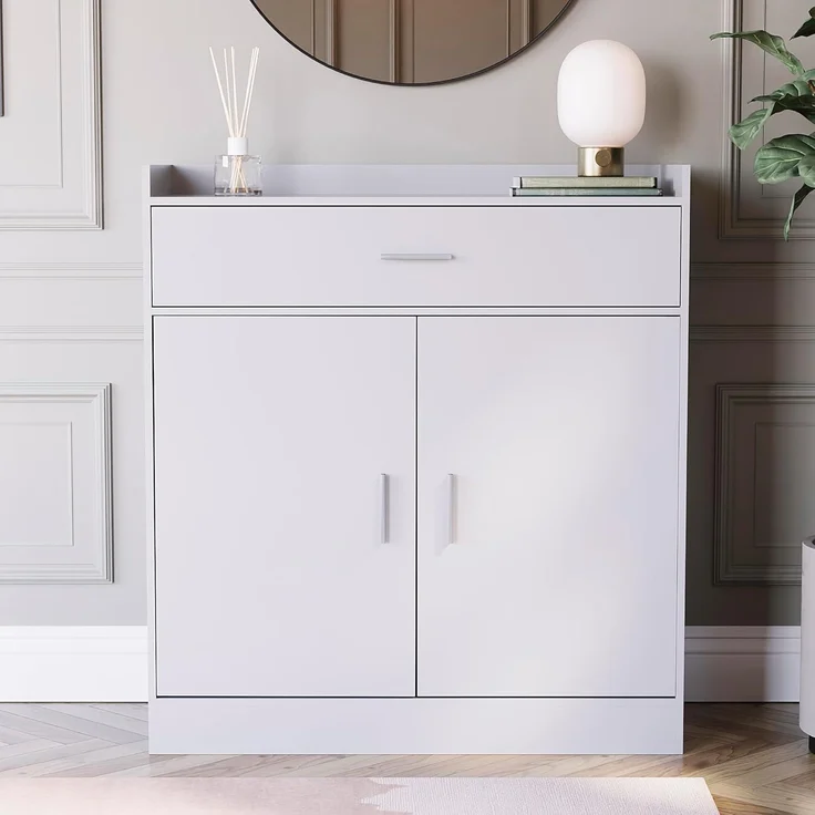 Vida Designs -Dalby Moderner Schuhschrank, 2-türig, 1 Schublade, Flur Schrank Stauraumorganisation Schuhständer Regal Holz Sideboard-Einheit, Weiß, 90 x 34 x 83 – Bild 1