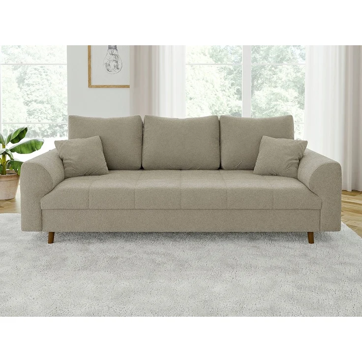 S-Style Möbel Polstergarnitur 3+2 Leif mit Braun Holzfüßen im skandinavischen Stil aus Boucle-Stoff, (1x 3-Sitzer-Sofa, 1x 2-Sitzer-Sofa), mit Wellenfederung – Bild 3