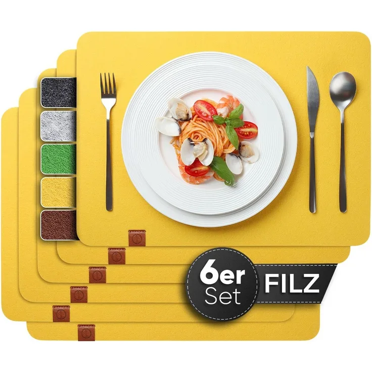 Loco Bird Platzset Tischset aus Filz, 6er Set Rechteckig, Platzsets 44x32 cm, (Tischset in gelb), abwischbare Tischuntersetzer Platzdeckchen