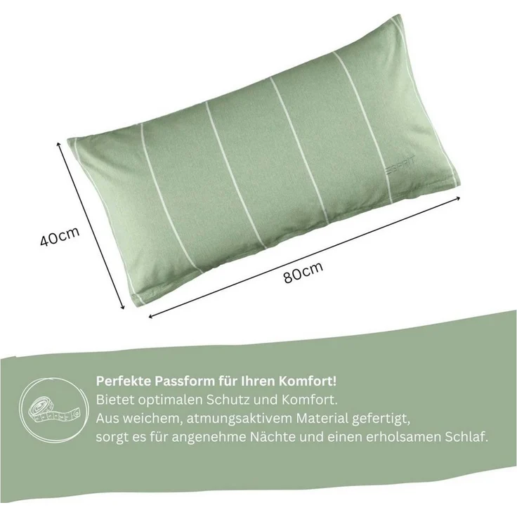 Esprit Bettwäsche HARPLINES Renforcé Kissenbezüge und Bettwäsche, Baumwolle, 2 teilig, 40x80 cm 2er Pack in Grün – Bild 3