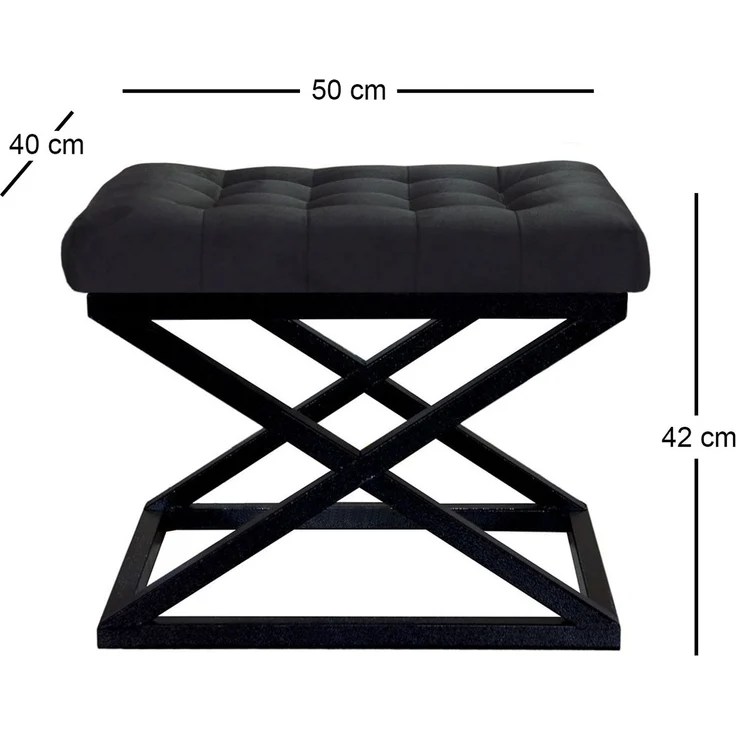Atelier Del Sofa Stylish Pouffe with Metal Frame, 50 x 42 x 40 cm, 100% Polyester Babyface, Elegant Grey & Black Design | Perfect for Modern Living Spaces – Bild 2