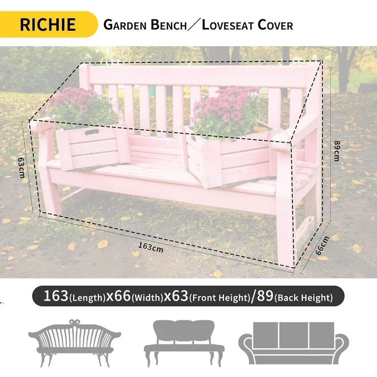 Banküberzug 3 Sitzer wasserdicht reißfest 6000d Schwarz 163x66x63 89cm – Bild 2
