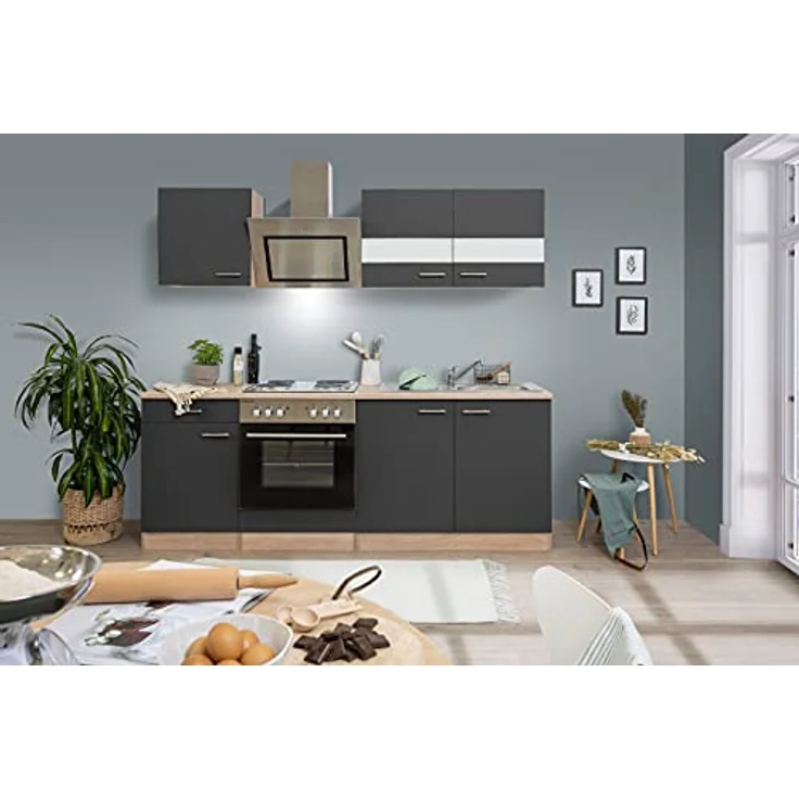 Respekta Küchenzeile Merle KB210ESGS, Grau 210 cm mit Einbauspüle, Soft-Close Funktion und Elektrogeräten – Bild 3