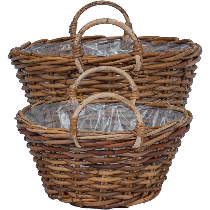vidaXL Blumentopfkorb mit Speicher GENDT 2 stk. Naturbraun Kubu Rattan 42020964 – Bild 5