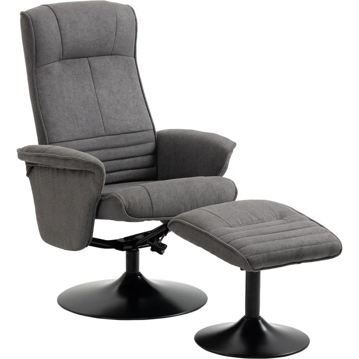 MELAYR, Relaxsessel mit Fußhocker, verstellbare Rückenlehne, 69 cm x 71 cm x 104 cm, Dunkelgrau + Schwarz – Bild 2