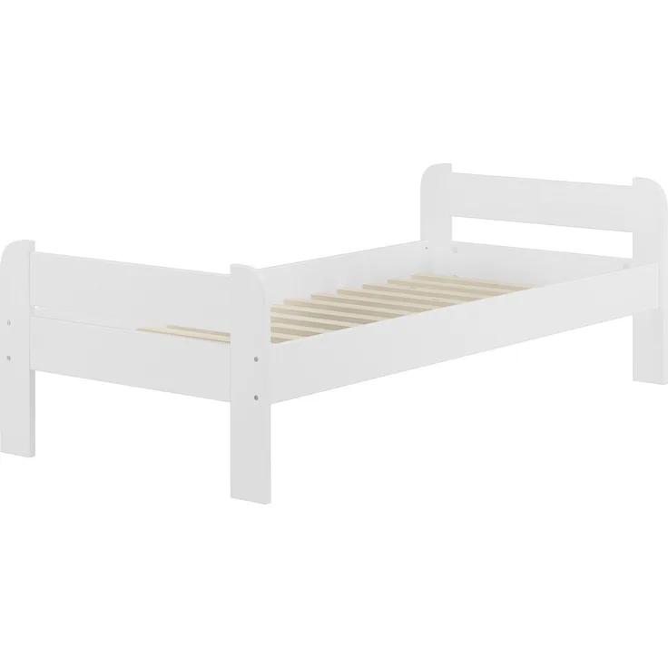 Einzelbett 90x200 Kiefer Echtholz waschweiß mit wählbarem Zubehör V-60.39-09WRollrost und Matratze inkl.