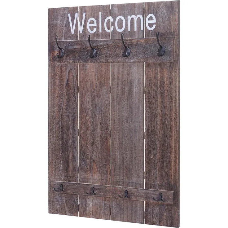 MCW Wandgarderobe Shabby-Look, Braun, Holz, 8 Haken, 60x90x8 cm