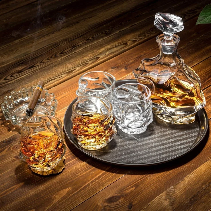 Whisky Karaffe Gläser Set 750ml 4×320ml Kristallglas Whiskybecher – Bild 3
