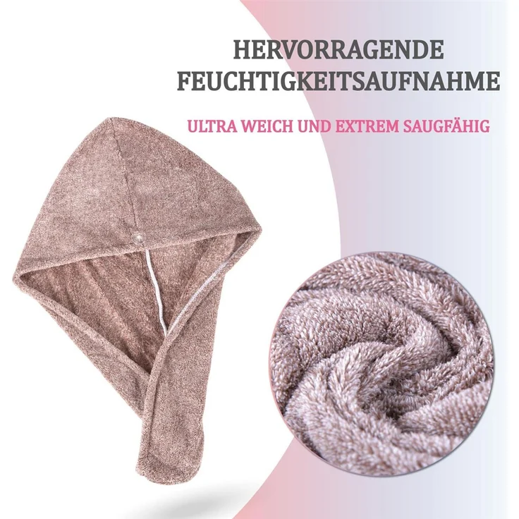 Haarturban ( Braun ) Cozy mit Knopf - 25x65cm ( One SIze ) Superweich Flauschig - Saugstark, Handtuch Haare Turban Haarhandtuch Schnelltrocknend – Bild 4