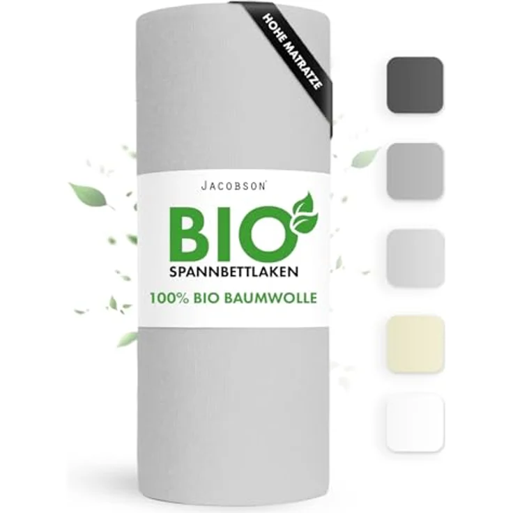 Jacobson Spannbettlaken BIO, Jersey Spannbetttuch, Bettlaken 160 g/m², 100% BIO-Baumwolle, Gummizug: rundum, GOTS zertifiziert – Bild 2