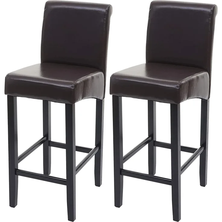 2er-Set Barhocker HWC-C33, Barstuhl Tresenhocker, Holz ~ braun, dunkle Beine, Leder