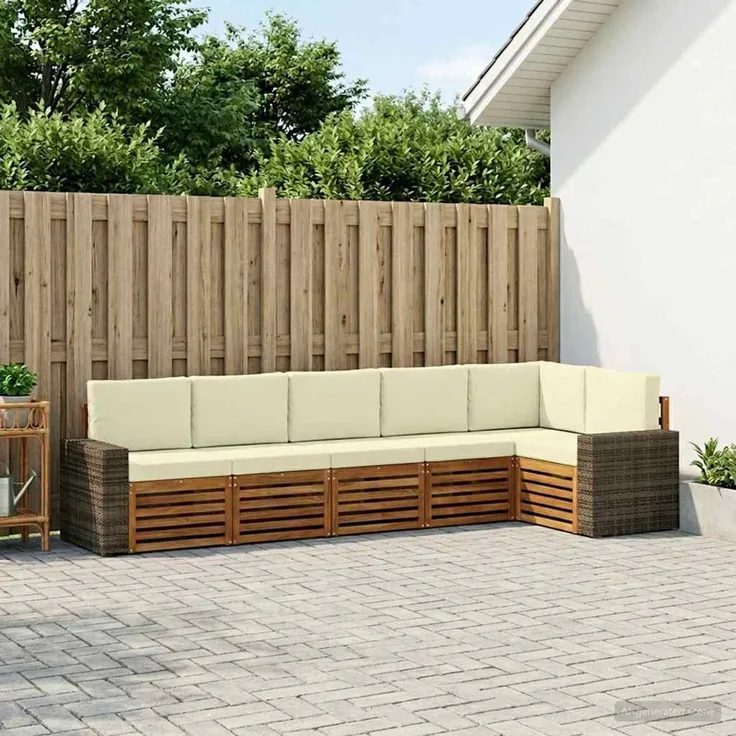 vidaXL Outdoor-Sofagarnitur 6 stk. 6-Sitzer Natur und Creme 3384426