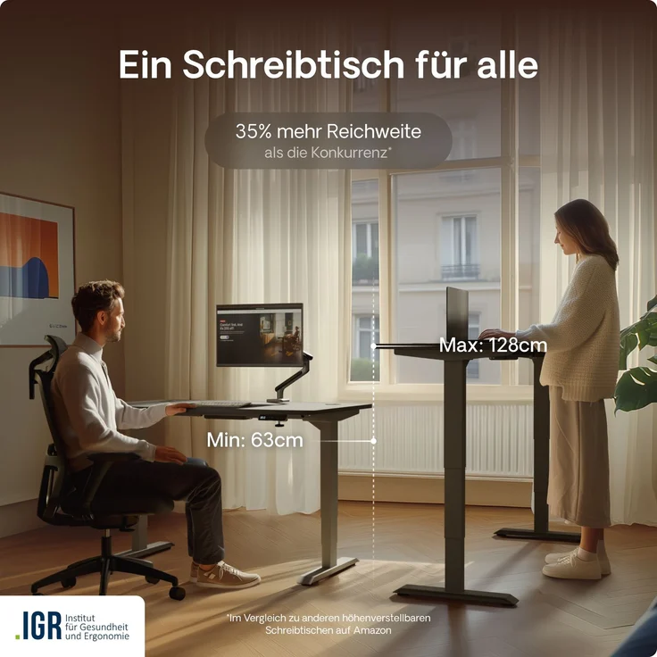 Desktronic HomePro Elektrisch höhenverstellbarer Schreibtisch 180x80cm Grau/Schwarz mit Memory-Funktion, Anti-Kollisions Technologie, USB-A und USB-C-Ladeanschlüssen – Bild 7