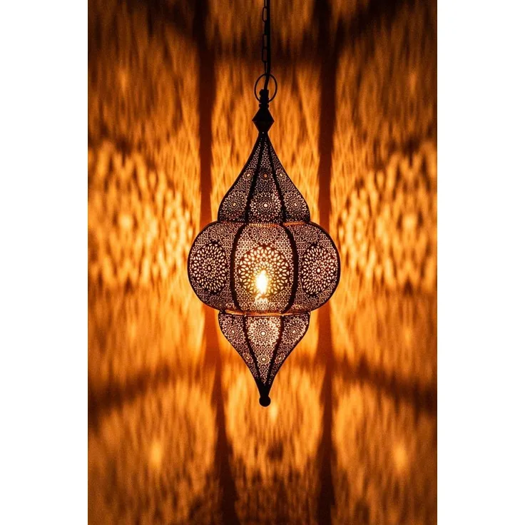 Marrakesch Orient & Mediterran Interior Pendelleuchte Orientalische Lampe Hängelampe aus Metall E27 Lunar Schwarz 40cm, Handarbeit