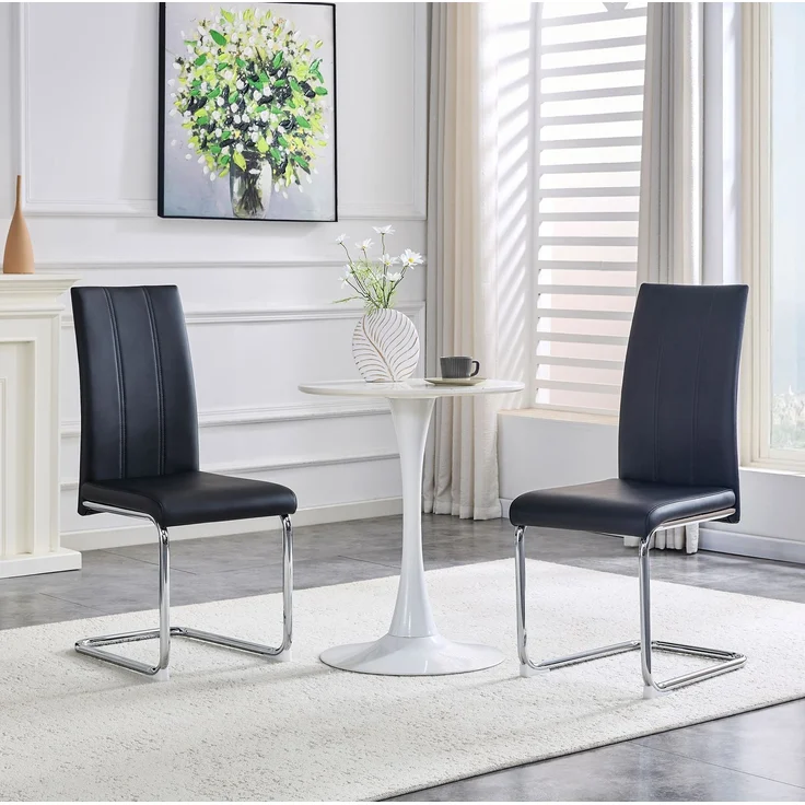 Esszimmerstuhl aus PU-Leder mit Metallgestell, 54,5x43x99 cm, schwarz – Bild 2