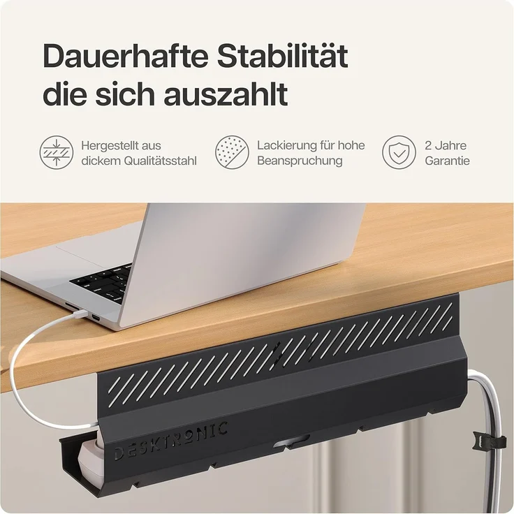 Desktronic Kabelkanal Schreibtisch, 2x43cm, Hochwertiger Stahl, Kabel Organizer für Kabelführung Schwarz – Bild 4