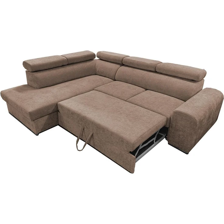 Wohnero24 Ecksofa PAVONE 4 208x263 cm – modernes Chenille Sofa Hellbraun mit Schlaffunktion 190x125 cm & Bettkasten, verstellbare Kopfstützen – Bild 5