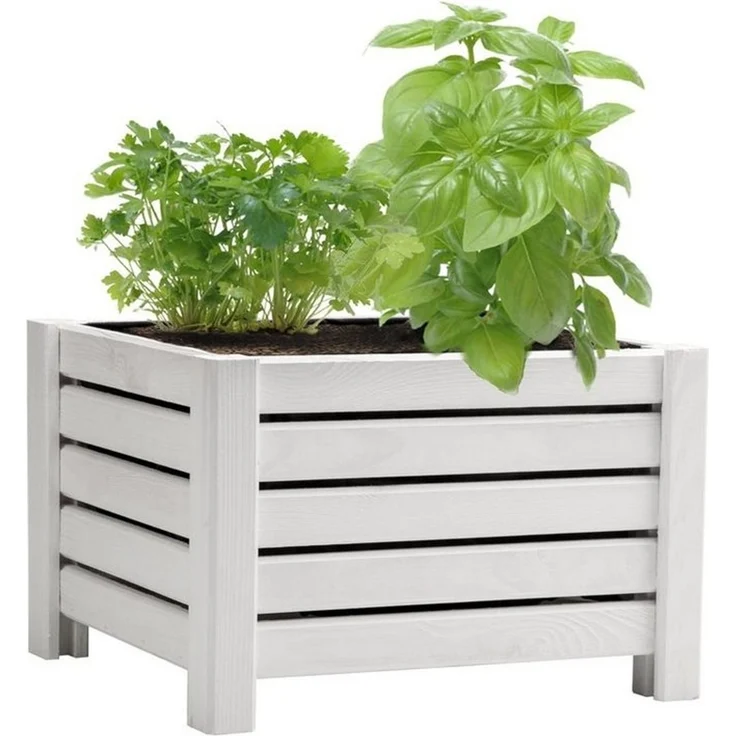 BooGardi Pflanzkübel Pflanzkasten Holz mit Vlies · 2 Größen & 4 Farben (1 St, Blumenkasten quadratisch · 38x38x25cm Weiß · klein), Blumenkübel für Balkon, Terrasse & Garten – Bild 4