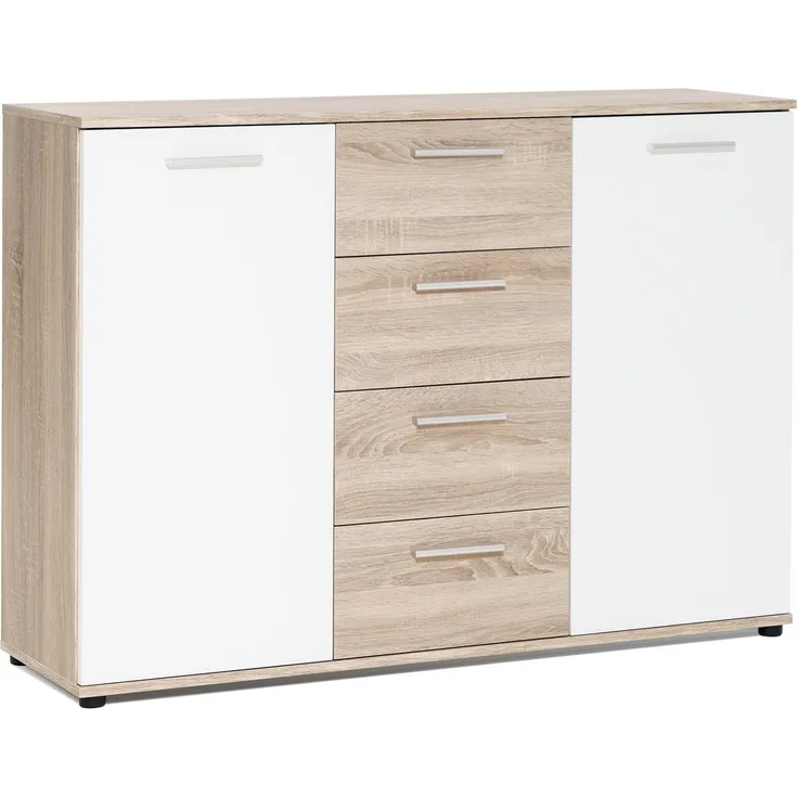 Möbelando 'Jacklin' Sideboard, Spanplatte, 120 x 35 x 85 cm , Sonoma Eiche / Weiß