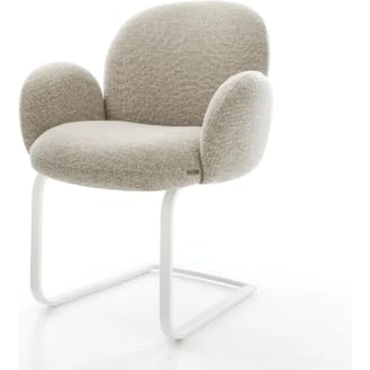 Freischwinger Nube-Flex mit Armlehnen Webstoff Soft Beige Freischwinger flach Weiß Taschenfederkern – Bild 2