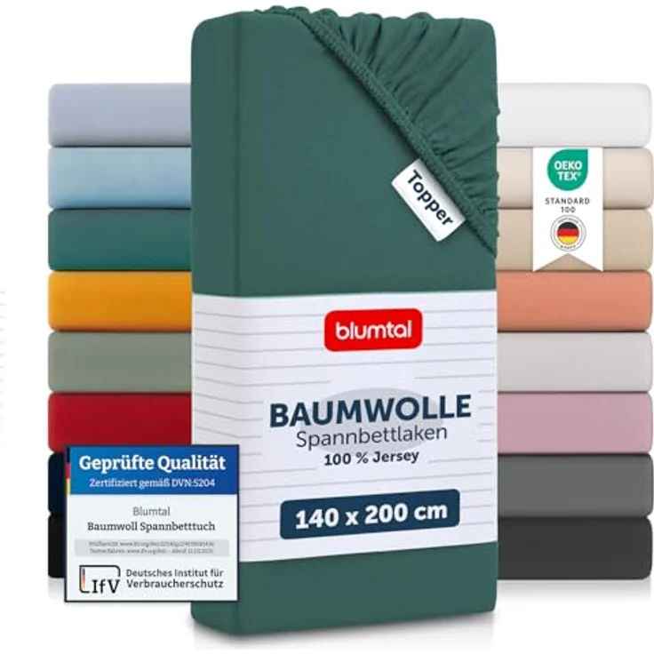 Blumtal® Baumwolle Spannbettlaken für Topper 140x200 cm Basics Jersey im 2er Set - Bettlaken 140x200 cm - Oeko-TEX zertifiziertes Spannbetttuch 140x200 - Topper Spannbettlaken 140x200 - Silver Pine – Bild 2