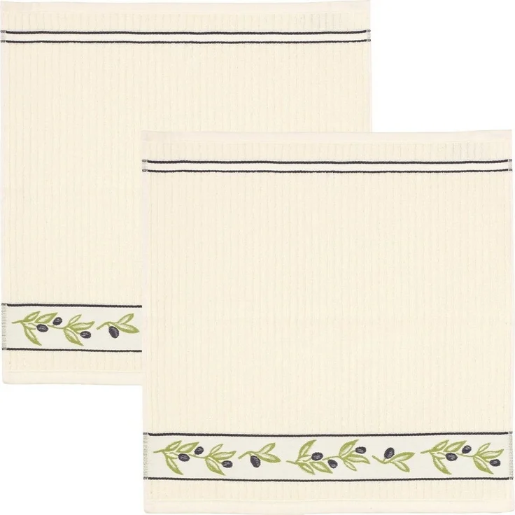 Kracht Geschirrtuch Frottier-Geschirrtuch "Olivenzweige" 2er-Pack, Baumwolle Motiv – Bild 1