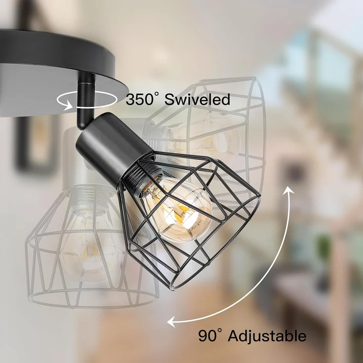 Dehobo Led Deckenstrahler Schwenkbar 350° - Deckenleuchte E14 3 Flammig Rund - Deckenlampe Spots Led Schwarz - Küchenlampe Wohnzimmerlampe Deckenspot Schlafzimmer – Bild 2
