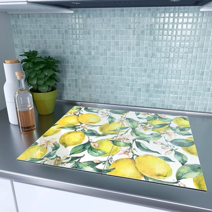 Primedeco Herd-Abdeckplatte Herdabdeckplatte Spritzschutz aus Glas Zitronenmuster, Glas, (2 tlg) – Bild 2