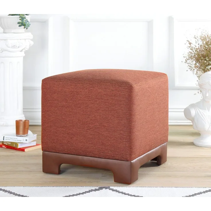 Atelier Del Sofa Stylish Tile Red Pouffe, 50 x 50 x 47 cm | 50% Cotton & 50% Linen, 35 DNS Orthopedic Sponge, 6 cm Thickness | Faux Leather Legs, Modern Comfort
