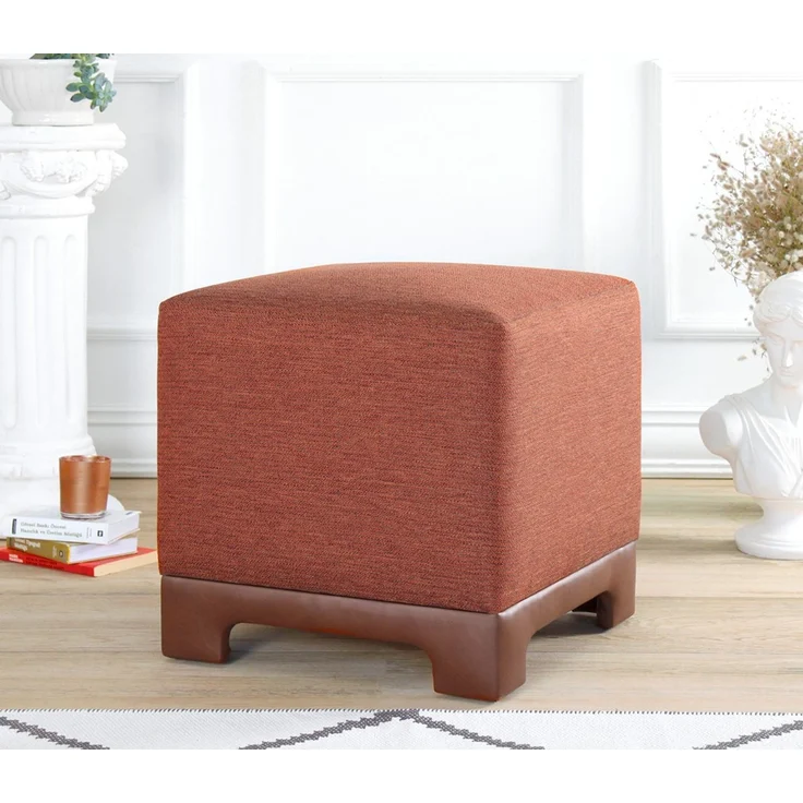 Atelier Del Sofa Stylish Tile Red Pouffe, 50 x 50 x 47 cm | 50% Cotton & 50% Linen, 35 DNS Orthopedic Sponge, 6 cm Thickness | Faux Leather Legs, Modern Comfort – Bild 1