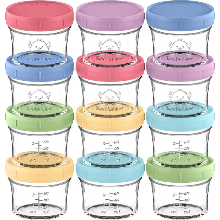 KeaBabies 8er-Pack Babynahrung Aufbewahrung Glas 120ml, Leckfest (Nord) | Mikrowellengeeignet Baby Nahrungsbehälter, Kleinkind Brei Beikost Einfrieren Behälter, BLW Zubehör Baby, BPA-Frei