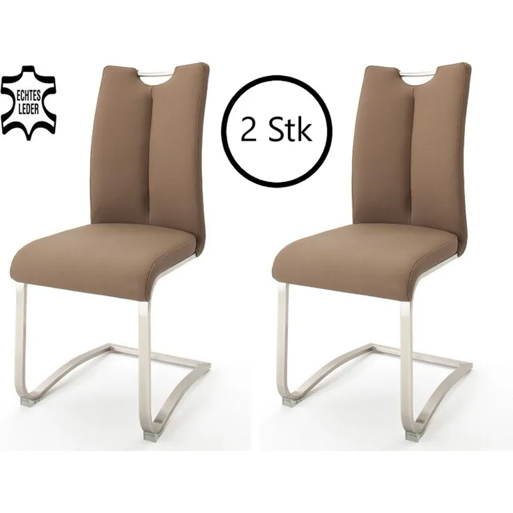 Esszimmerstuhl >Kerrin< (2-er Set) in Cappuccino aus Echtleder - 45x102x58 (BxHxT)