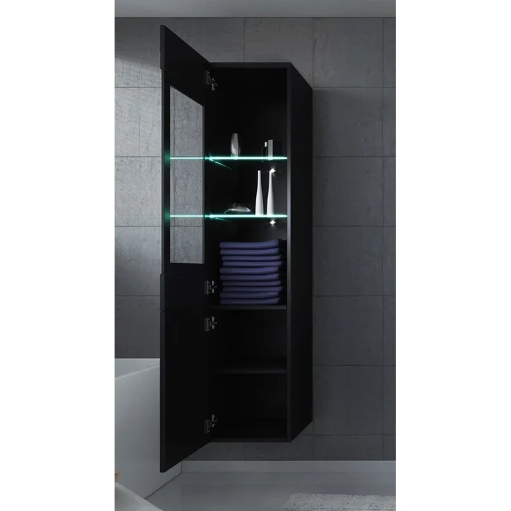 Badezimmer Schrank Rio 131 cm Hochglanz Schwarz Fronten – Regal Schrank Hochschrank Schrank Möbel Badschrank – Bild 3
