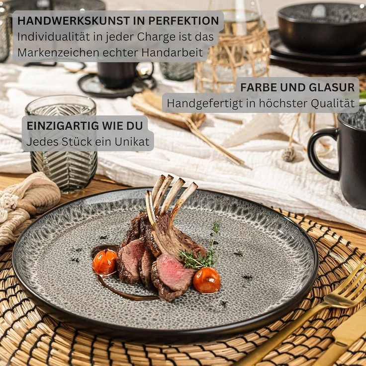 SÄNGER Tafelservice Sydney Geschirrset, Grau (36-tlg), 12 Personen, Steingut, Handmade, spülmaschinenfest, VALUE COLLECTION – Bild 5