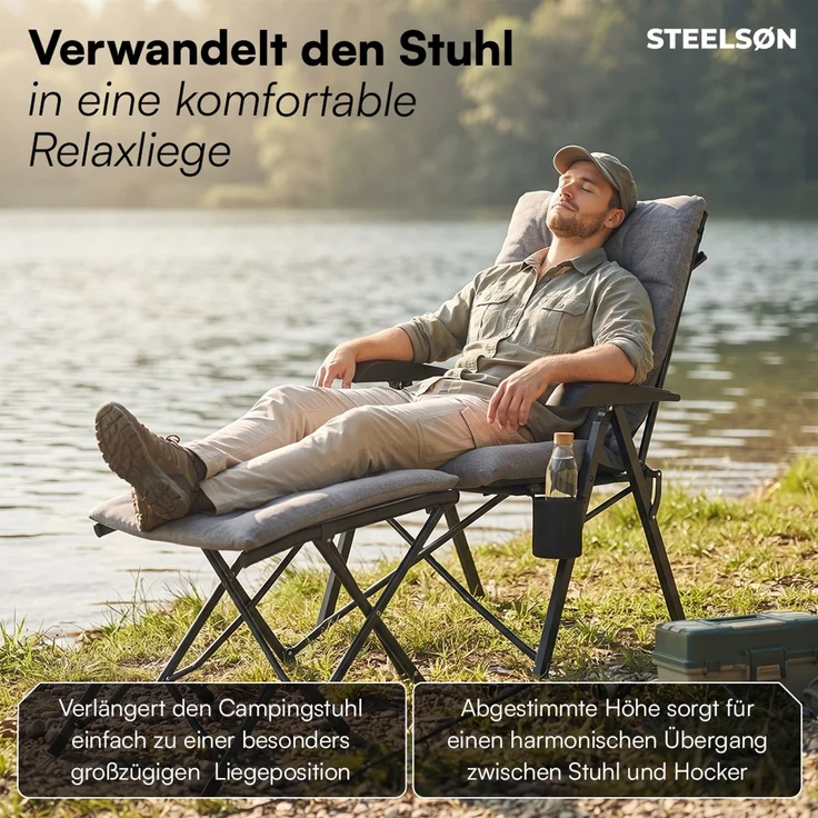 STEELSØN 'Hoggar' Hocker faltbar, bis 100 kg, gepolsterter Klapphocker, Fußhocker 46 cm hoch – Bild 3