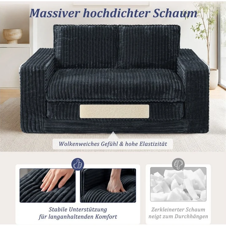 HomeMiYN Schlafsofa 2-Sitzer L139 CM klappbar Ecksofa mit Bettfunktion für kleine Räume, 1 Teile, 2-in-1 Schlafsofa – Tagsüber Sofa, nachts Gästebett (bis 240 kg) – Bild 4