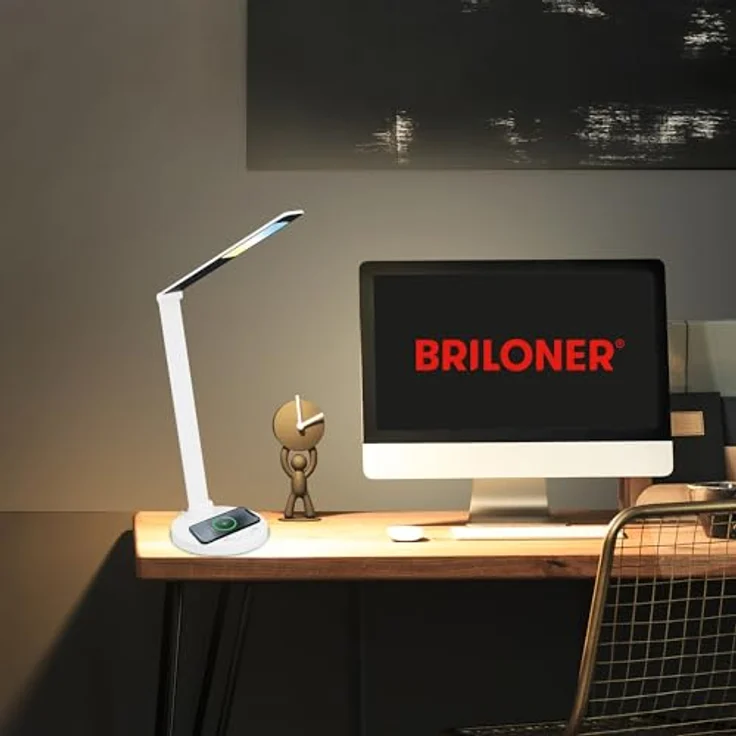 Briloner Cuma LED Schreibtischlampe, Induktive Ladefläche, Dimmbar, Touch, Speicherfunktion, Weiß, Ø18 x 44 cm – Bild 3
