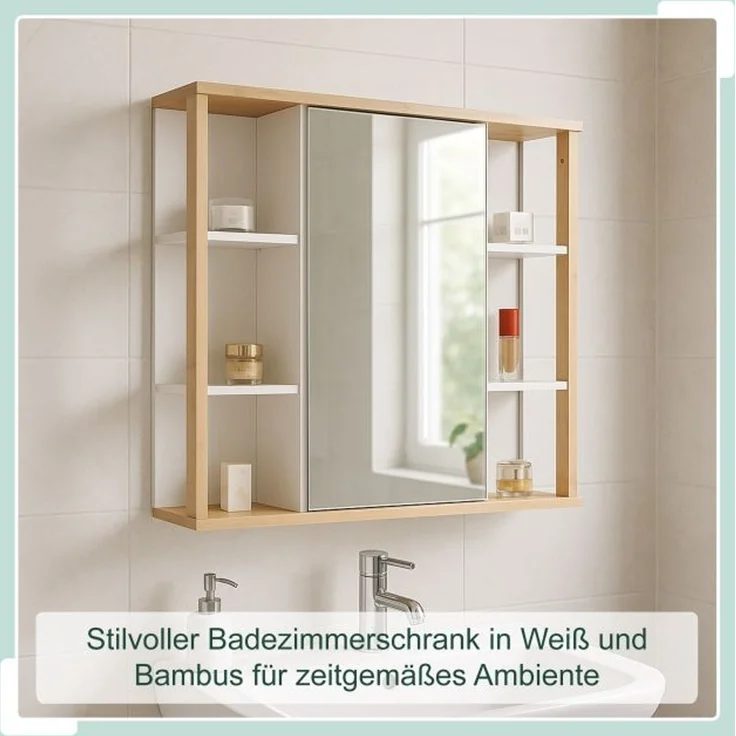 Relaxdays Spiegelschrank mit Bambus-Dekor – Bild 2