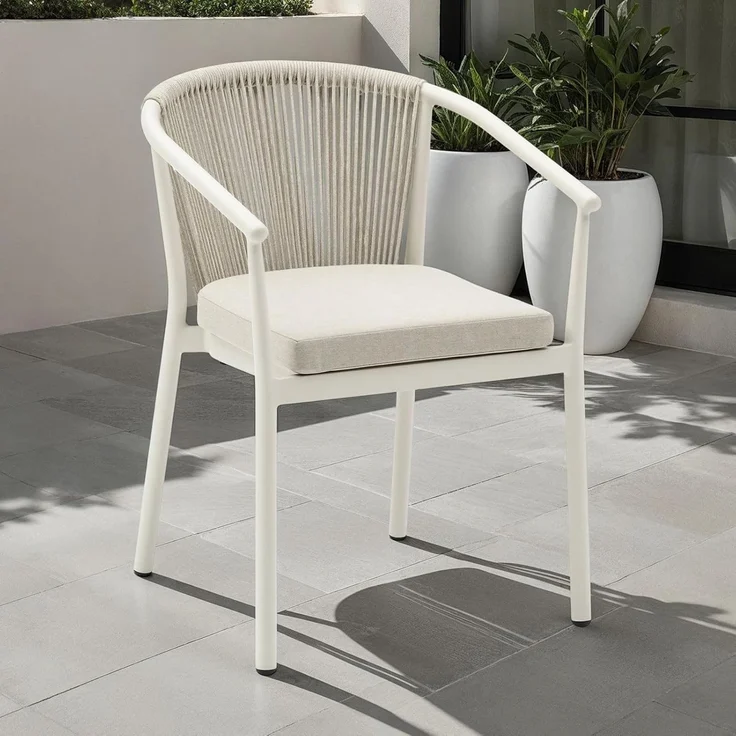 IDIMEX Gartenstuhl TAVOLO (6 St), Terrassenstuhl 6er Set mit Rope Rückenlehne und Sitzkissen cremeweiß – Bild 2