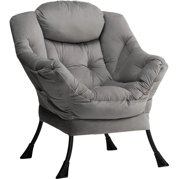 HollyHOME Relaxsessel Sessel mit Stahlrahmen, Relaxliege Freizeitsofa Chaiselongue Fauler Stuhl Relax Loungesessel mit Armlehnen, Samtstoff, Dunkelgrau